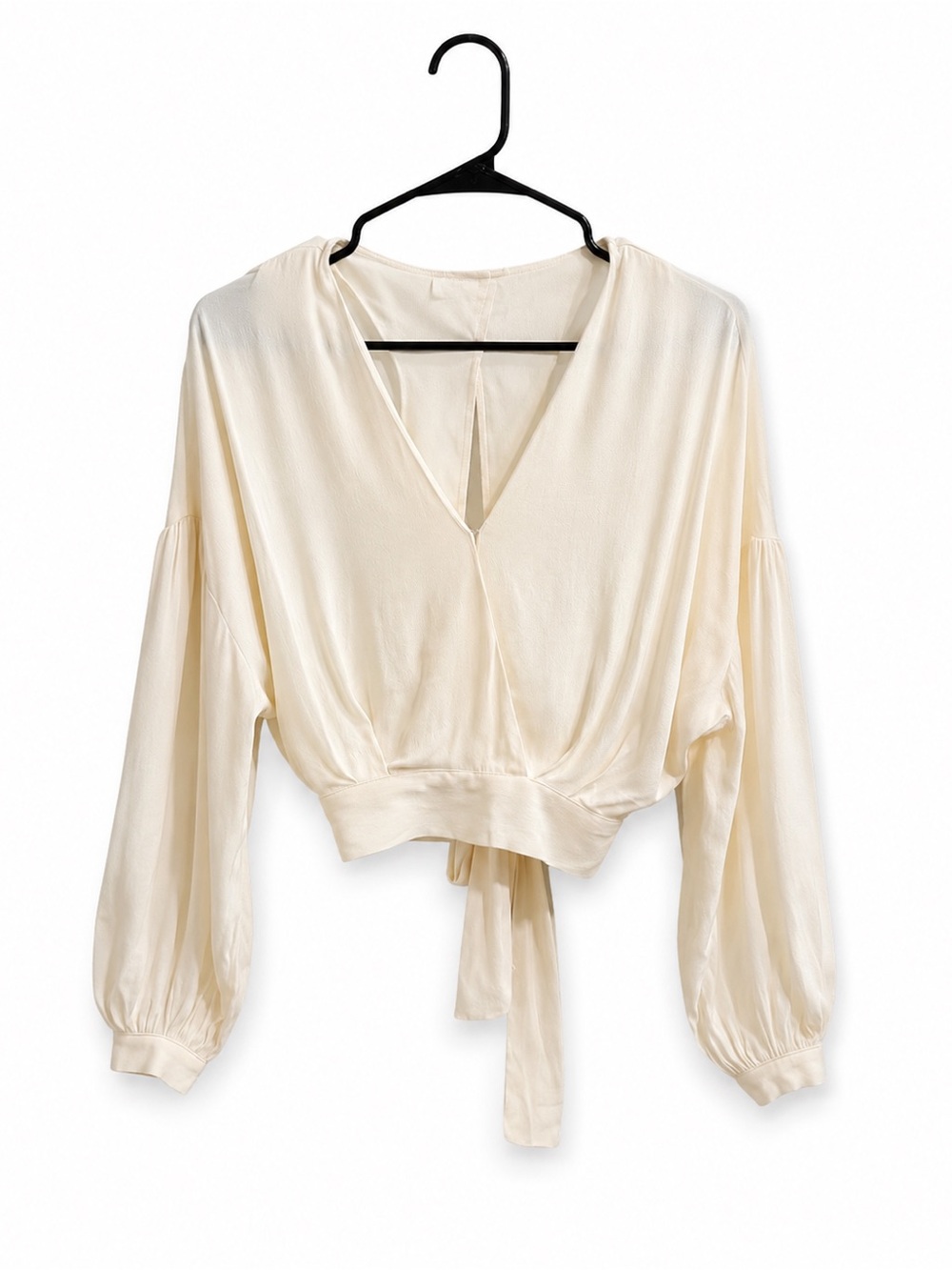 Cream Surplice Tie-Back Long-Sleeve Top